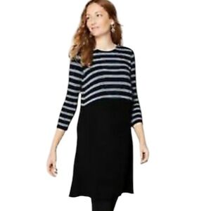 J. Jill Wearever Essentials Perfect Ballet Sleeve Dress Black Grey Stripe XLP